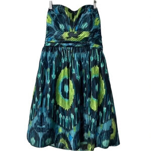 Eliza J Blue and Green Strapless Party Dress With Pockets Sz 12 GUC